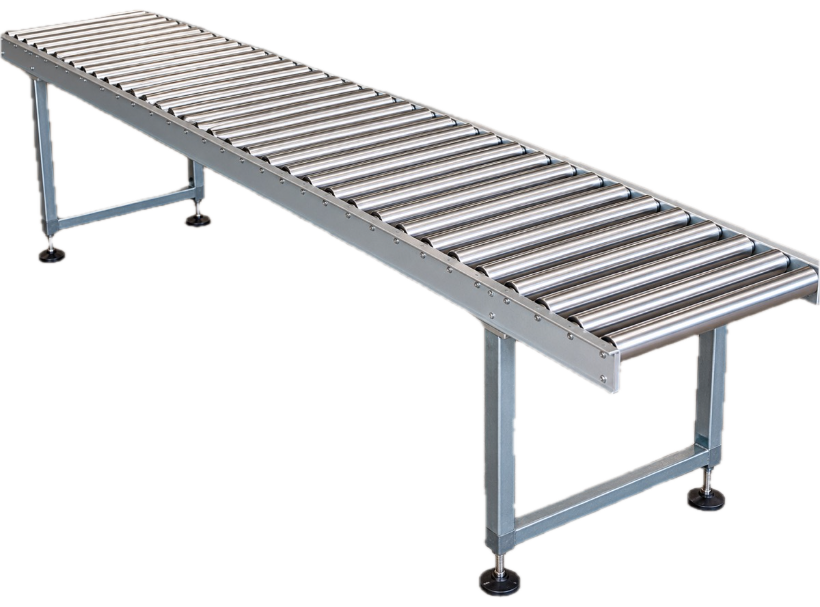 Stainless roller conveyor on adjustable legs