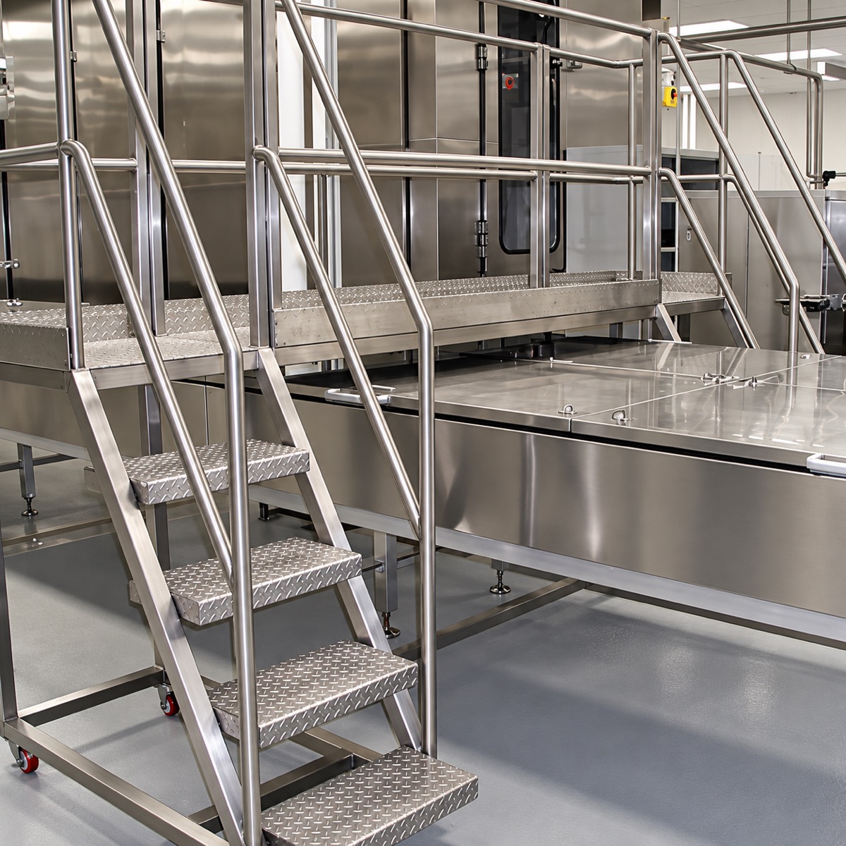 Stainless access platform with steps and handrails