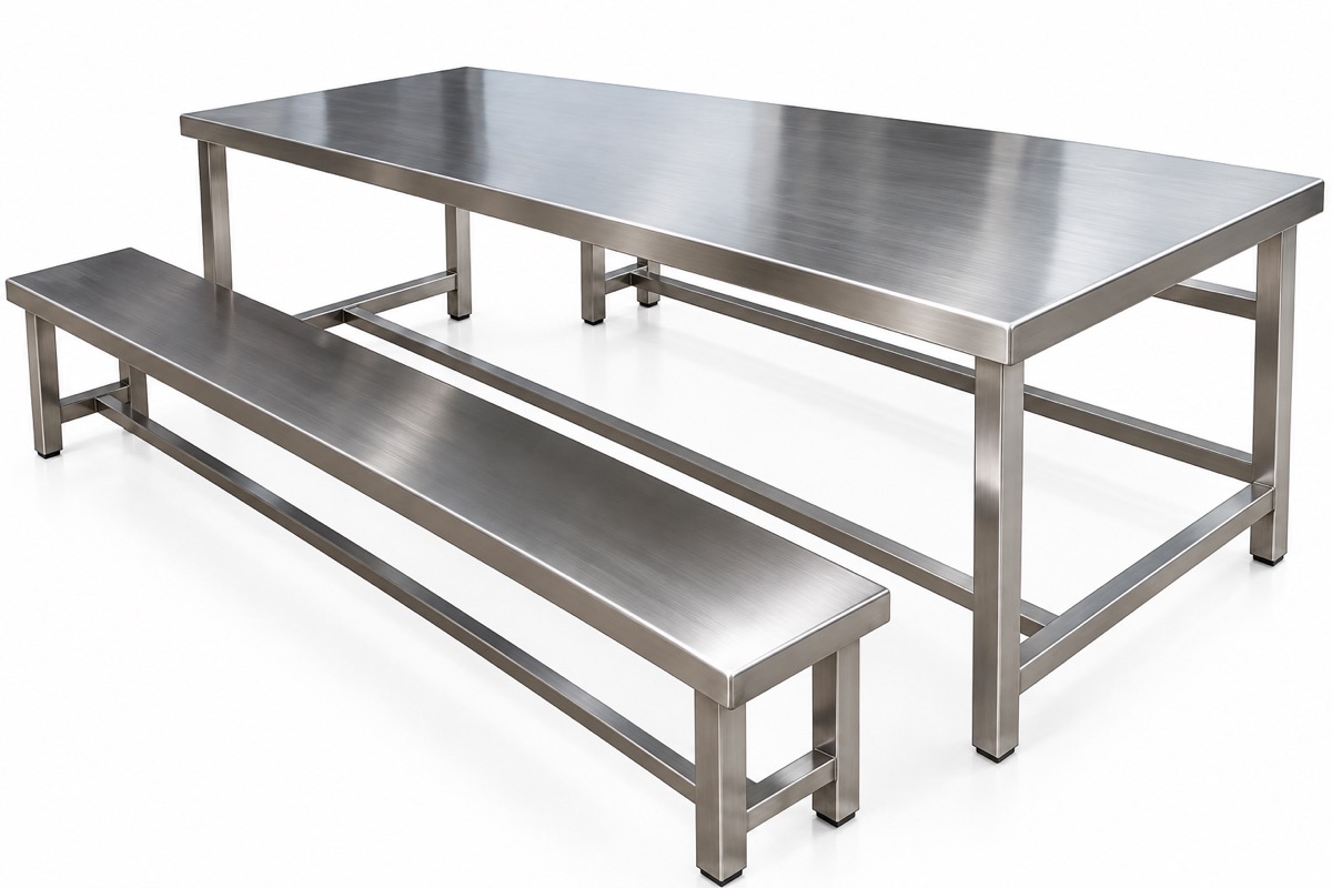Stainless table with matching bench