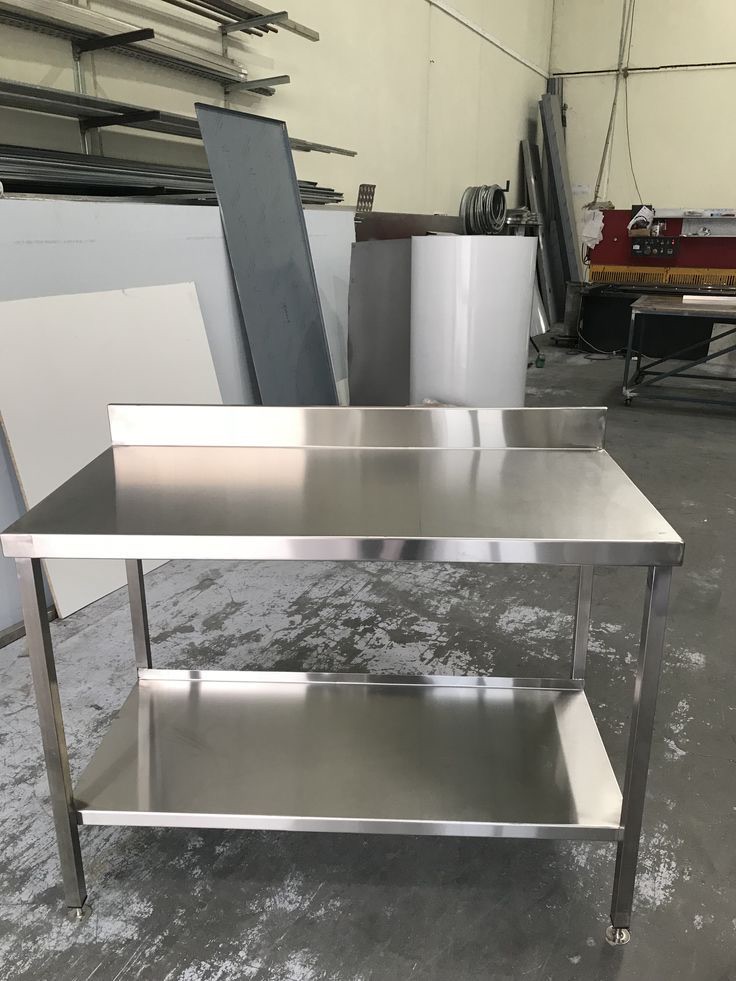 Stainless prep table with upstand and undershelf in the Heffmech workshop